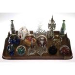 Collection of scent bottles and paperweights including Murano glass