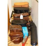 Collection of vintage binoculars including Zeiss