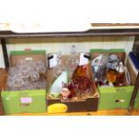 Crystal glassware including decanters, coloured glassware, various china,