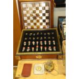 Battle of Waterloo chess set, compass,