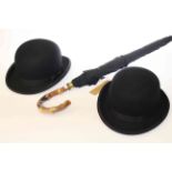 Two bowler hats and Balios gentleman's brolly