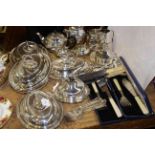 EP wares including entree dishes, tea set, flatware,