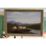 John Davidson Liddell, Sheep by a Moorland Stream, signed lower right, oil on board, framed,