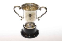 Silver two handled inscribed presentation cup,
