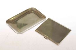 Silver engine turned cigarette case and small silver tray,