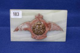 WWII onyx plaque with mounted RAF badge