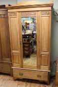 Late Victorian walnut mirror door wardrobe
