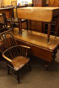 Two Victorian mahogany drop leaf dining tables and elm Windsor elbow chair (3)