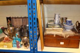 Pewter and silver plated ware, Winston Churchill 'The Second World War' six volumes, glass bottles,