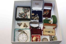 Box of jewellery, coins, watch,