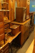 Vintage Bradbury cast base sewing machine, four drawer oak chest, mahogany two door china cabinet,