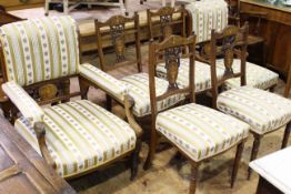 Late Victorian inlaid rosewood six piece parlour suite comprising ladies and gents chairs and four