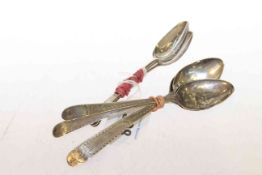 Four antique silver bright cut teaspoons and three others (7)