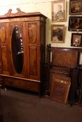 Victorian walnut mirror door wardrobe and pair barley twist single bedsteads (3)