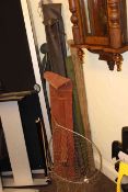Collection of fishing rods, landing net,