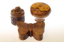 Wood butterfly shape box and two other pieces (3)