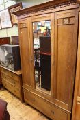 Early 20th Century oak mirror door wardrobe and dressing chest