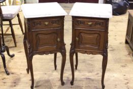 Pair French oak marble topped pot cupboards