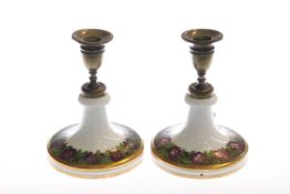 Pair Victorian porcelain and brass candlesticks