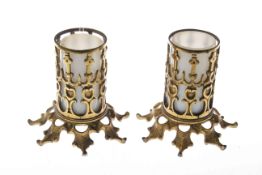 Pair of 19th Century gilt-brass and opaque glass spill vases