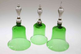Three green glass bells