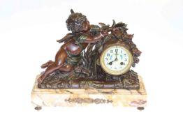 Victorian coloured spelter and marble cherub mantel clock
