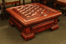 Large red buttoned leather storage stool