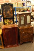 19th Century walnut four drawer chest, oak glazed door specimen cabinet,