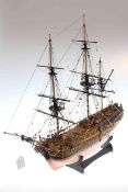 Wooden model of three masted tall ship