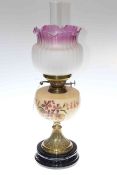 Victorian oil lamp with painted opaque reservoir