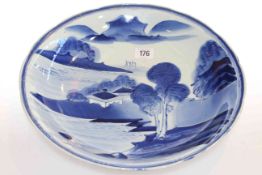 Oriental blue and white charger with islands in seascape decoration
