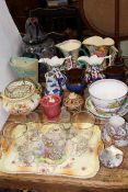 Victorian and other jugs, Royal Cauldon temple jar and cover, Crown Devon wall vase,