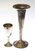 Silver trumpet flower vase and Chester hallmarked silver goblet,