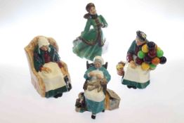 Austrian ice skating figure and three Royal Doulton figures