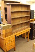 Oak single pedestal desk and two open bookcases (3)