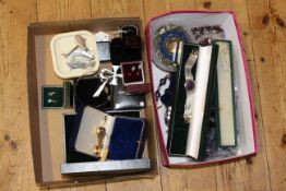 Box of jewellery and bag of jewellery