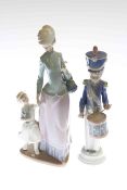 Lladro lady walking with young child and Lladro drummer boy (2)