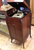 Academy mahogany cabinet gramophone and records