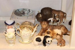 Collectors plates, Melba Ware bison, tigress and panda, Sadler teapot,