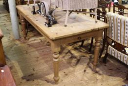 Pine farmhouse style kitchen table on turned legs