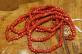 Double strand coral necklace with 9 carat gold clasp