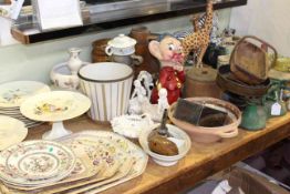 Collection of various china, glassware, kitchen scales, animal groups, wood items,