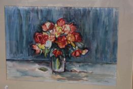 Patricia Rhodes, Roses in a glass vase, watercolour, signed lower right, 38.