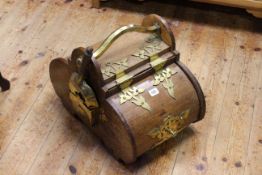 Victorian oak and brass bound coal box and shovel