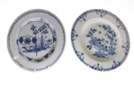 Two antique Delft blue and white plates