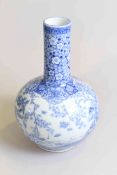 Large Oriental blue and white bottle neck vase