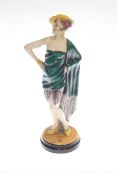 Royal Dux vintage figure of stylish 1920's lady in green shawl