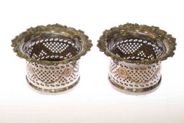 Pair Sheffield plated wine bottle coasters