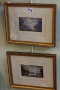 Pair small framed river scene watercolours