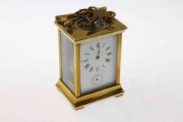 Brass cased carriage clock with subsidiary dial